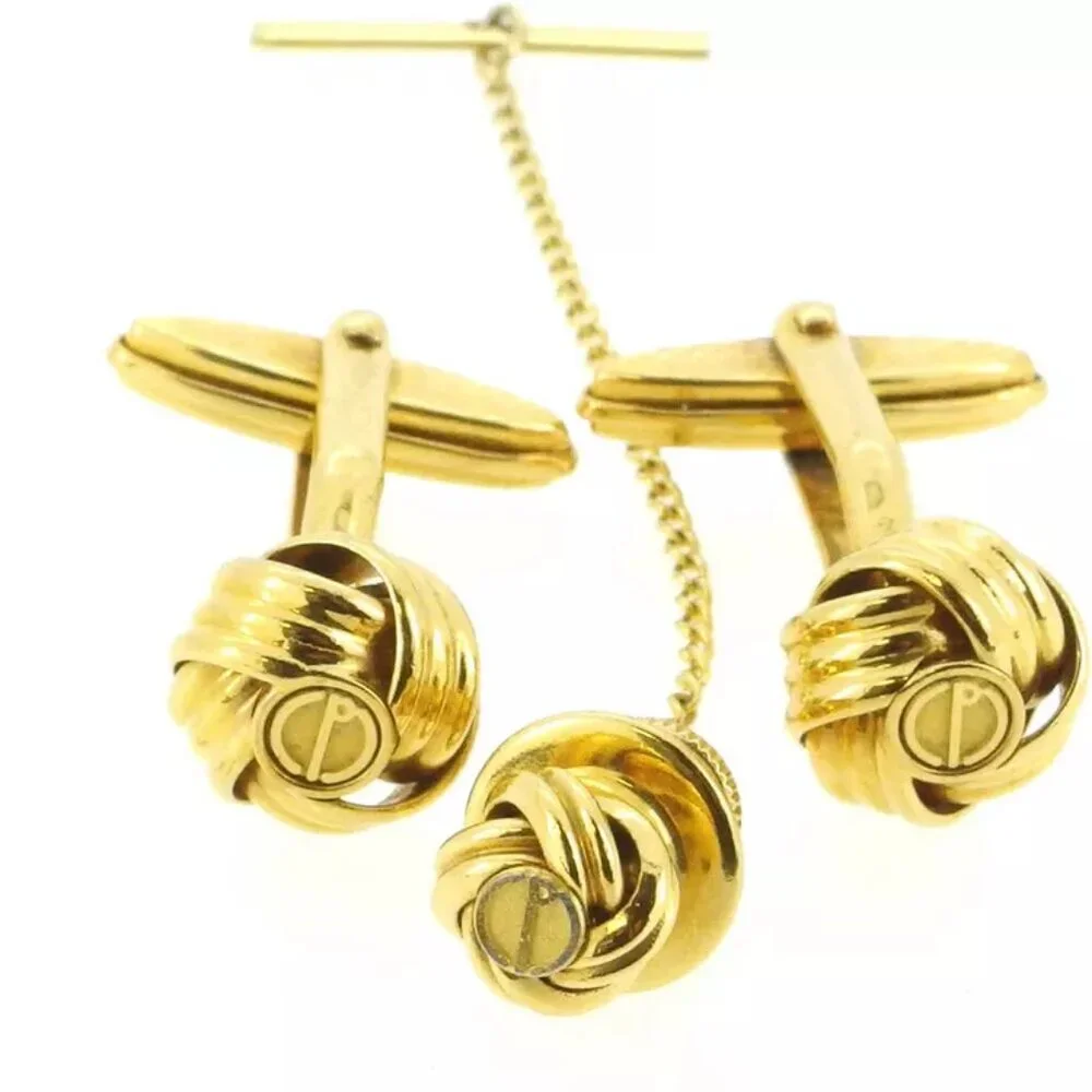 dunhill cuff 2 items set gold plated Authentic used T16826